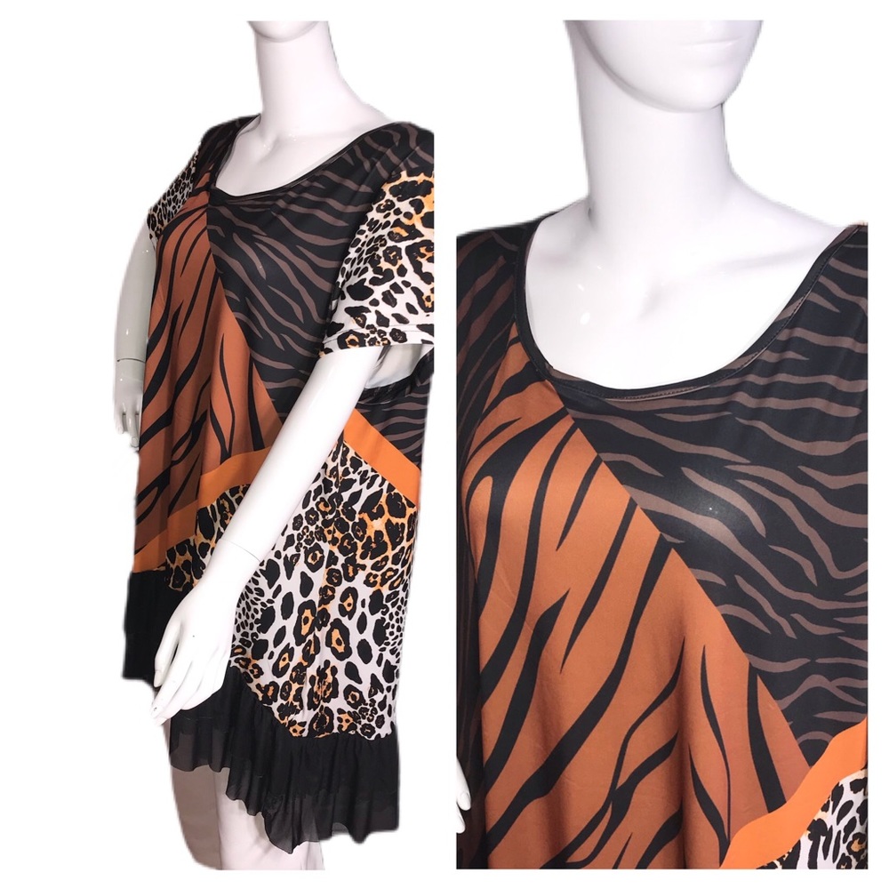 Lily by Firmiana 3XL Mixed Animal Print Tunic Blouse